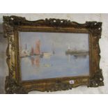 NEWLYN SCHOOL, signed "HTHO2", oil on canvas board "The Harbour", 30cm x 49cm