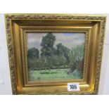 NORMAN GARSTIN, signed oil on board "The Orchard", 12cm x 14cm