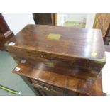 VICTORIAN WALNUT WRITING BOX, brass inset corners, 50cm width