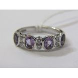 AMETHYST & DIAMOND RING, 18ct white gold ring set 4 principal oval amethysts interspersed by 2