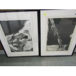 PAIR OF SIGNED MODERNIST PRINTS, signed and dated '89, 44cm x 30cm
