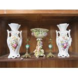 CONTINENTAL PORCELAIN, pair of 19th Century floral painted 25cm vases (1 with hairline crack);
