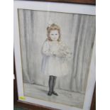 DORA WEBB, signed watercolour dated 1921, "Full length portrait of Little Girl holding a bouquet