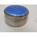 SILVER & ENAMEL PILL BOX, circular silver pill box, the lid with blue enamel decoration,