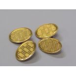 CUFF LINKS, pair of 9ct gold oval cuff links with engine turned decoration, 5.5 grams in fitted case