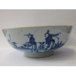 ANTIQUE DELFT, chinoiserie design 27cm diameter deep centre bowl, with figures in fenced garden