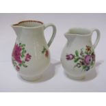 18th CENTURY ENGLISH PORCELAIN, 2 sparrow beak cream jugs, each with floral painted decoration,