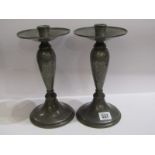 LIBERTY "Tudric" pair of circular bases crafted pewter candlesticks, pattern no 01223, 25cm height