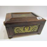 VICTORIAN ROSEWOOD NEEDLEWORK CASKET, inlaid brass decoration with fitted interior and compressed