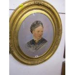 VICTORIAN PORTRAIT, oval photo based oil portrait "Young Lady with lace collar", 49cm height