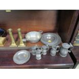 PEWTER, collection of mainly antique pewter tableware, including 8 graduated dishes, small bowl