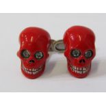 PAIR OF RED ENAMELLED SILVER SKULL CUFF LINKS