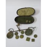 ANTIQUE POCKET SCALES, original oval tin box pocket scales with assorted weights, interior lid dated
