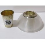 SILVER LIQUOR MEASURE, Birmingham 1919; also silver mounted glass match holder of domed shape