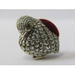 SILVER CHICK PIN CUSHION, with glass eyes