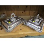 SILVERPLATE, pair of antique silverplate rectangular entree dishes with fluted rims and detachable