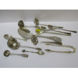CUTLERY, Victorian silver sauce ladle, 2 antique silver sugar sifter spoons and other cutlery