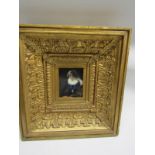 ANTIQUE MINIATURE PORTRAIT, "Mary Queen of Scots" in heavy gilt frame