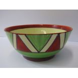 CLARICE CLIFF "Geometric" pattern 19cm bowl in lime green and ochre.