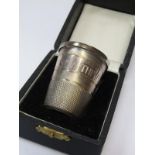 SILVER THIMBLE, large silver toasting thimble with inscription, "Just a thimble full", 5.5 cm