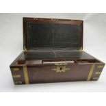 VICTORIAN ROSEWOOD WRITING BOX, brass inset writing box with fitted slope interior, 50cm width