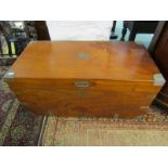 ORIENTAL CAMPHOR TRUNK, inset metal corners with brass carrying handles, makers label of Sui Kee