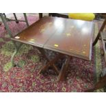 BRASS INLAID FOLDING SQUARE TOP OCCASIONAL TABLE, 56cm width