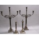ELKINGTON, pair of impressive silverplate column support, triple sconce candelabra, 54cm height,