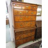 GEORGIAN INLAID MAHOGANY CHEST ON CHEST of 3 short and 6 long graduated drawers with brushing slide,