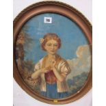 ENGLISH SCHOOL, oval watercolour "Portrait of Young Woman with basket of flowers", indistinctly