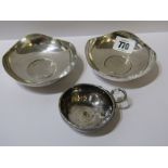 2 x 17th CENTURY COIN INSET ASH TRAYS and 1 other similar coin inset miniature bowl, 203 grams