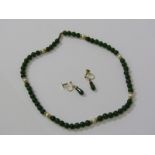 JADE & PEARL SUITE OF JEWELLERY, 15" jade and pearl necklace with 9ct gold clasp, together with a