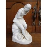 PARIAN, John Bell parian figure of Travelling Young Lady (damaged and top sectioned re-glued),