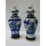 ORIENTAL CERAMICS, pair of Chinese crackle glaze inverted baluster lidded vases, decorated in
