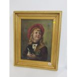 19th Century English School. Portrait of a young girl dressed in a sailor suit, a red beret and