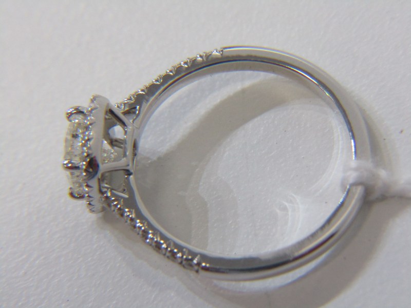 18ct WHITE GOLD DIAMOND SOLITAIRE RING, principal fancy cushion cut diamond set in diamond halo - Image 3 of 5