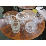 ANTIQUE GLASSWARE, Georgian Irish glass pedestal fruit bowl, also spherical cut glass bowl and 3