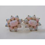 PAIR OF 9ct YELLOW GOLD OPAL CLUSTER STYLE EARRINGS