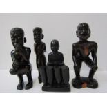 ETHNIC CARVINGS, collection of 4 West African carved hardwood figures including a drum player,