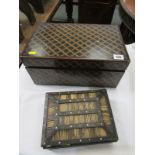 ANTIQUE INLAID WRITING BOX, with geometric decoration, 36cm width, also porcupine quill jewel box,