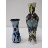 MOORCROFT "Indigo Lace" pattern 20cm vase and 'Blue Daisy' pattern spill vase dated 2001