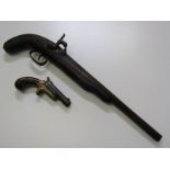 ANTIQUE FIREARMS, 19th Century percussion pistol; together with antique Colt muff pistol