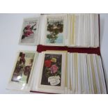 VINTAGE BIRTHDAY CARDS, collection of 80 hand tinted postcards in modern red album