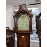 EARLY 19th CENTURY 8 DAY LONGCASE CLOCK, painted break arch face, with Shepherdess, by Hall Junior