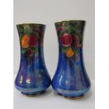 CROWN DEVON VASES, pair of Lustre "Fruit" design 24cm vases