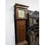 19th CENTURY LONG CASE CLOCK, stripped pine case, painted square face with 30 hour movement,