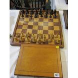 CHESS SET, ebony and boxwood chess set, with inlaid board and storage box