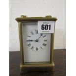 CARRIAGE CLOCK, brass cased carriage clock with bevelled glass panels, 12cm height