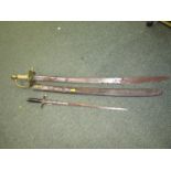 ANTIQUE EDGED WEAPONS, European 19th Century ebony handled narrow bladed dagger, 56cm length;