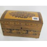 TUNBRIDGE WARE, domed top 2 section tea caddy, floral reserve and banding, 27cm width